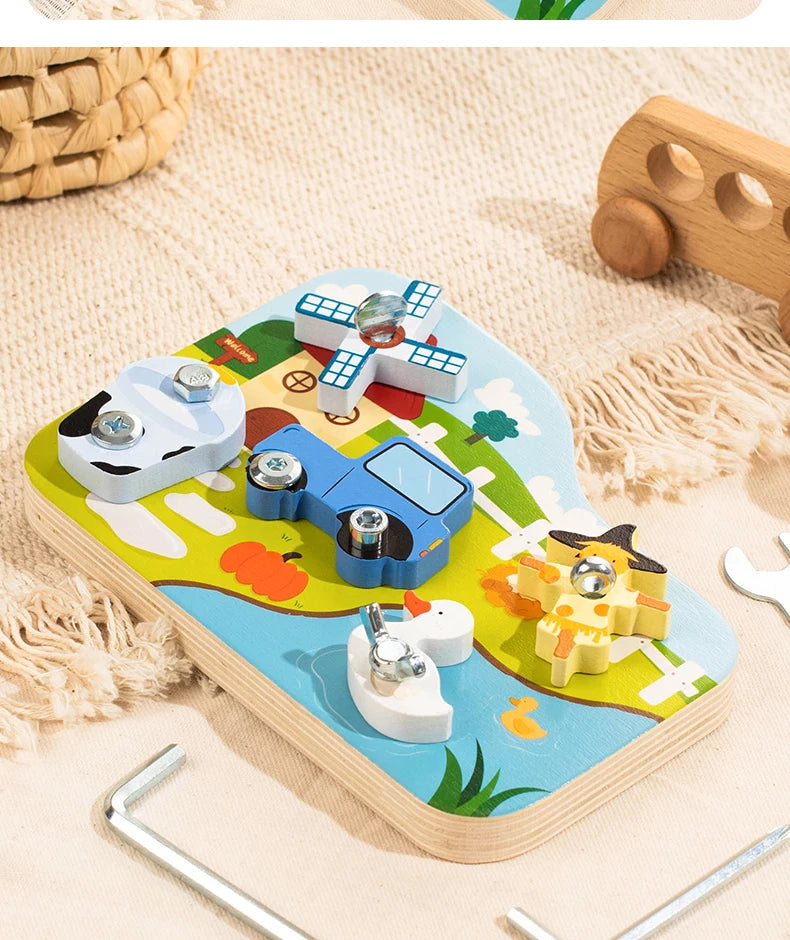 Farm Animal Wooden Screw Puzzle Toy Set with Child-Safe Tools