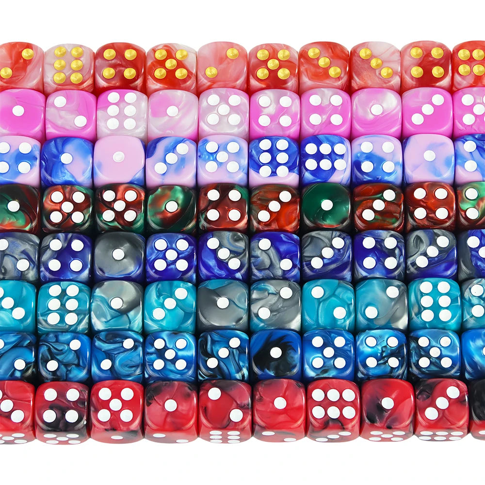 12mm Acrylic Dice Set – Mixed Colors, 10-Pack for Tabletop Gaming