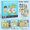 A box of Magnetic Quiet Book for boys style featuring colorful wooden toys and stickers.