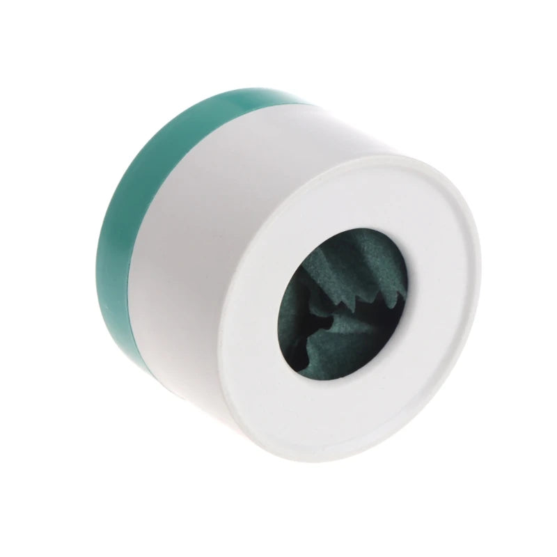 A white and teal rosin tube for string instruments.