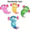 Randomly 1 piece of glitter axolotl squishy stress relief toy in pink, yellow, and green colors