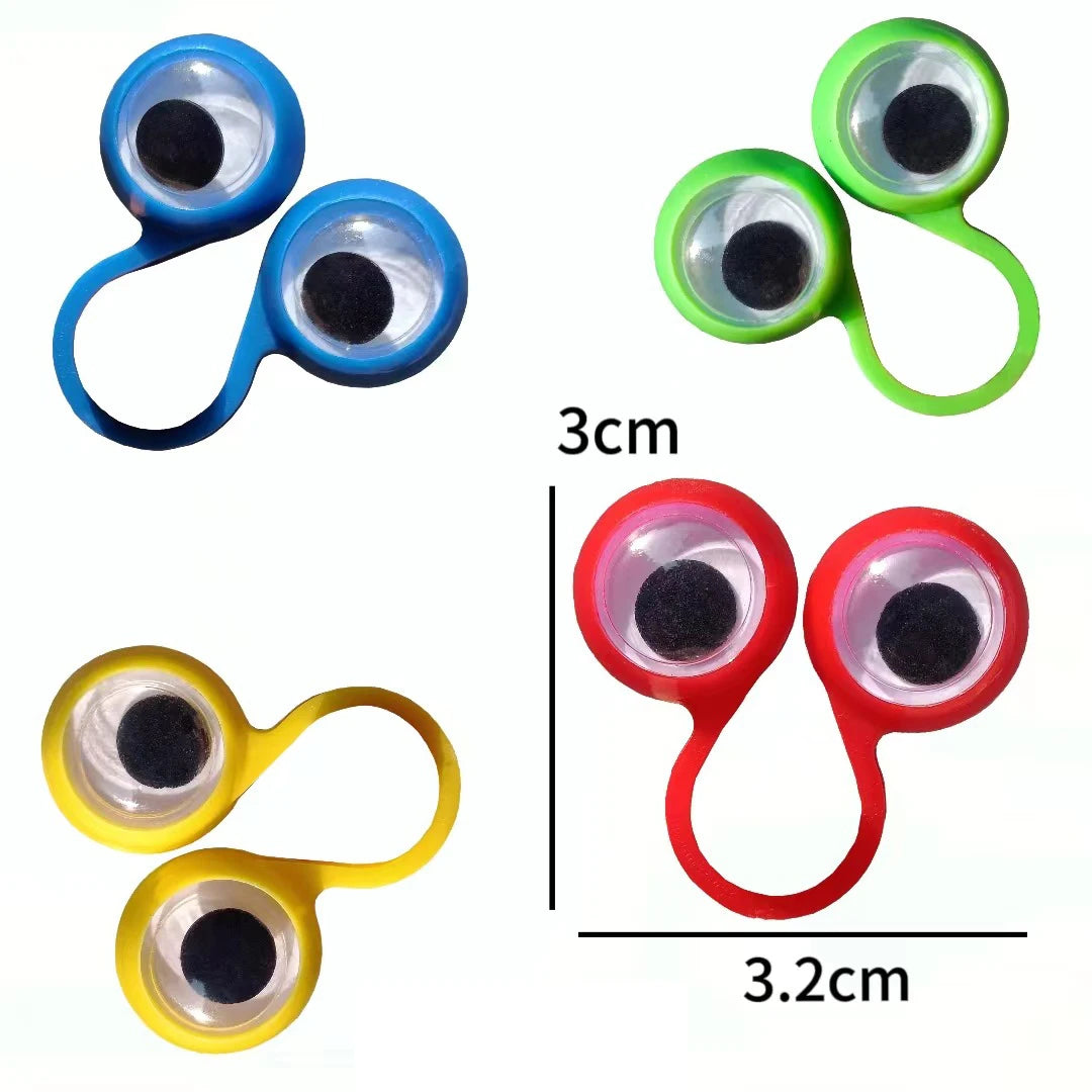 A collection of colorful silicone eye rings used as sensory fidget toys or party favors.