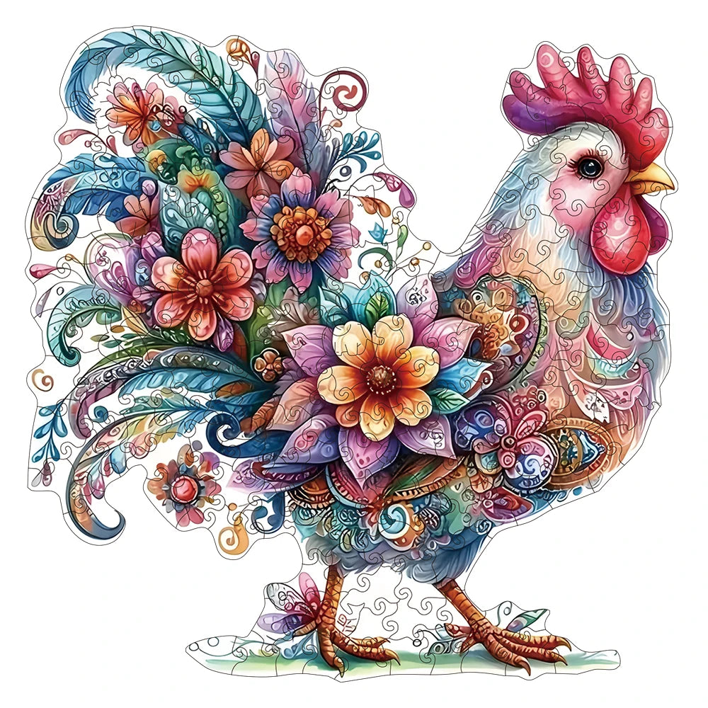Vibrant Rooster Wooden Jigsaw Puzzle – Mindful Challenge for Adults