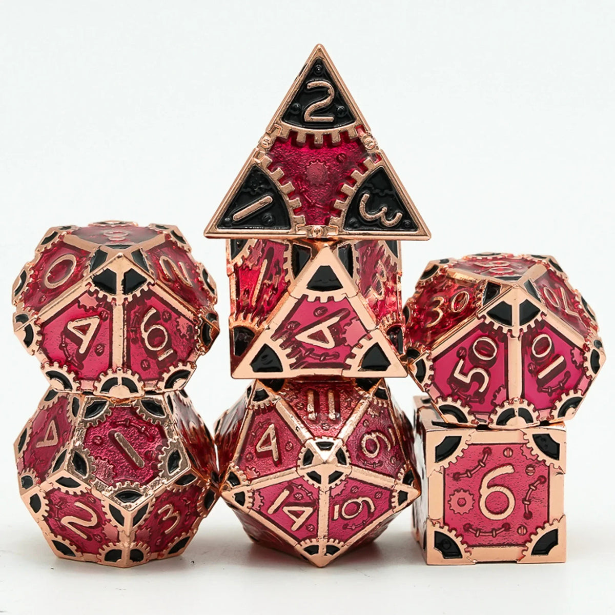 Steampunk Metal Dice Set - 7-Piece Polyhedral RPG Dice