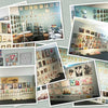 A collection of vintage metal wall signs featuring letters and designs displayed in various frames.
