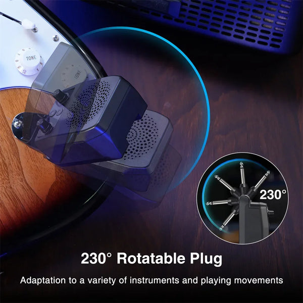 A close-up of a 230 degree rotatable plug adapter for instruments and playing movements.