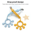 Set Silikon-Baby-Lutschringe in Hellblau und Gelb, zum Reisen mit Kinderbett oder Buggy geeignet.