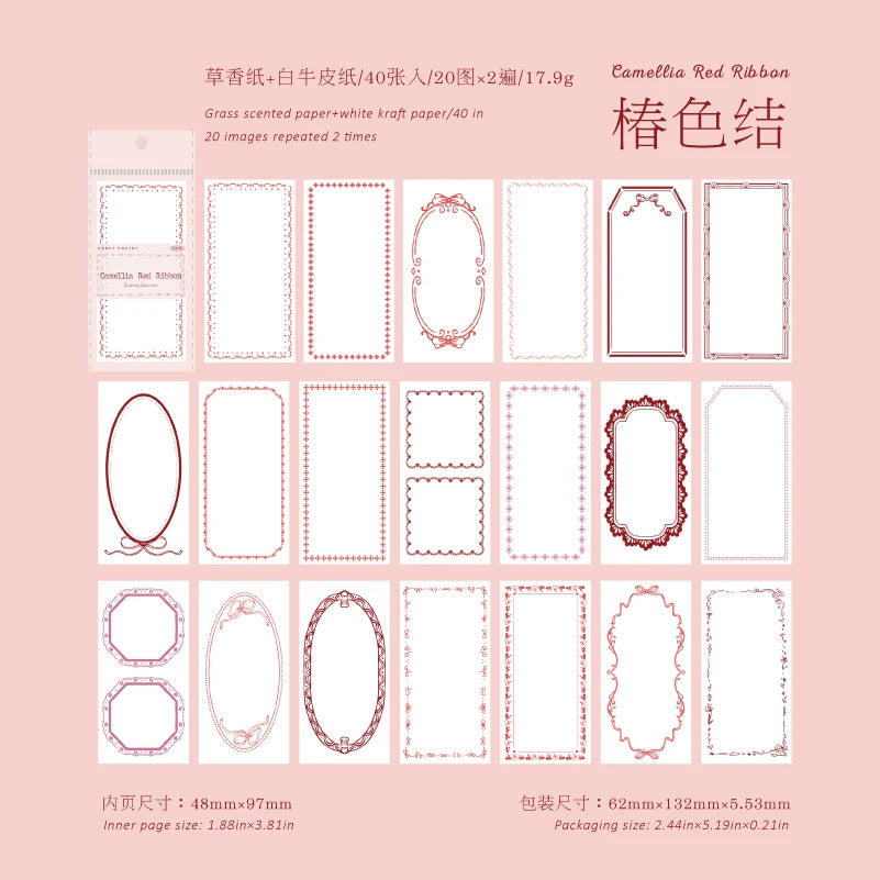 Pack of 40 sheets of Camellia Red Ribbon scented paper for journaling and crafts