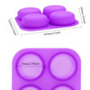A purple reusable silicone soap mold with four cavities is shown from above and a close-up view.