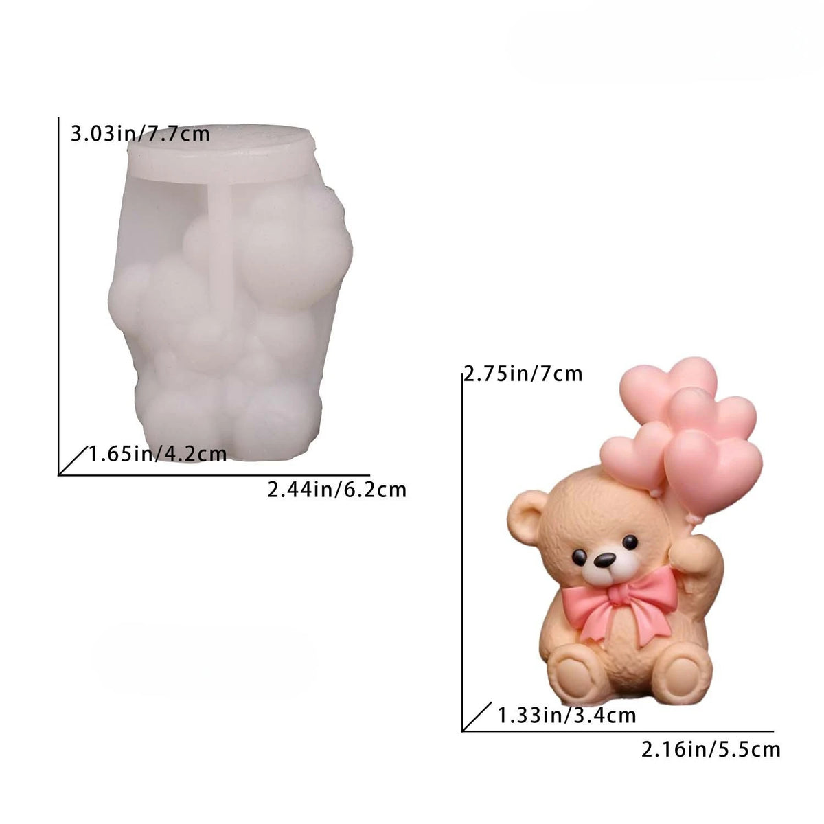 Heart-Shaped Balloon Bear Silicone Mold for Candles & Resin Crafts