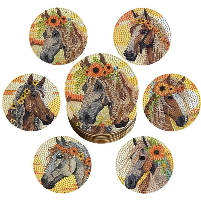 DIY Animal Diamond Painting Coaster Set with Wooden Base