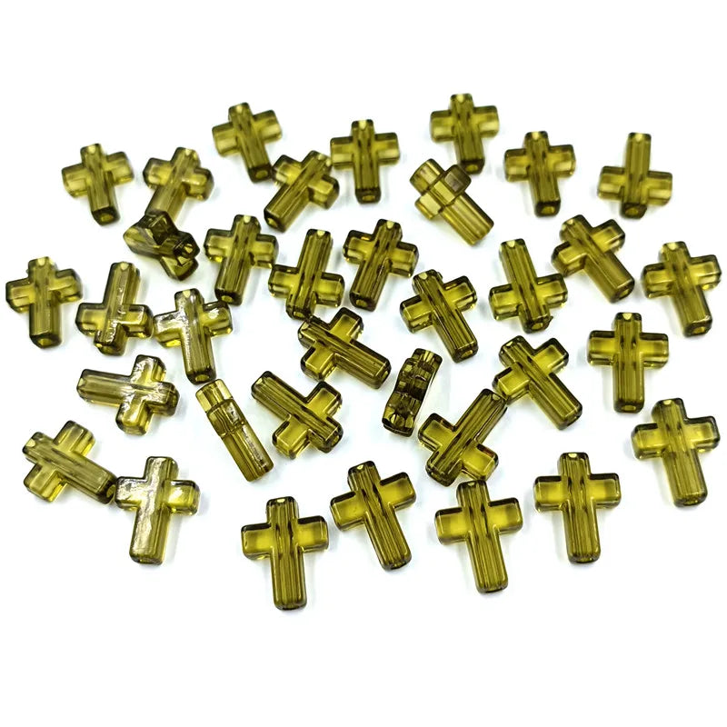 A collection of colorful acrylic cross beads used for jewelry making.