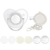 A set of white baby pacifiers and clips with rhinestone accents.