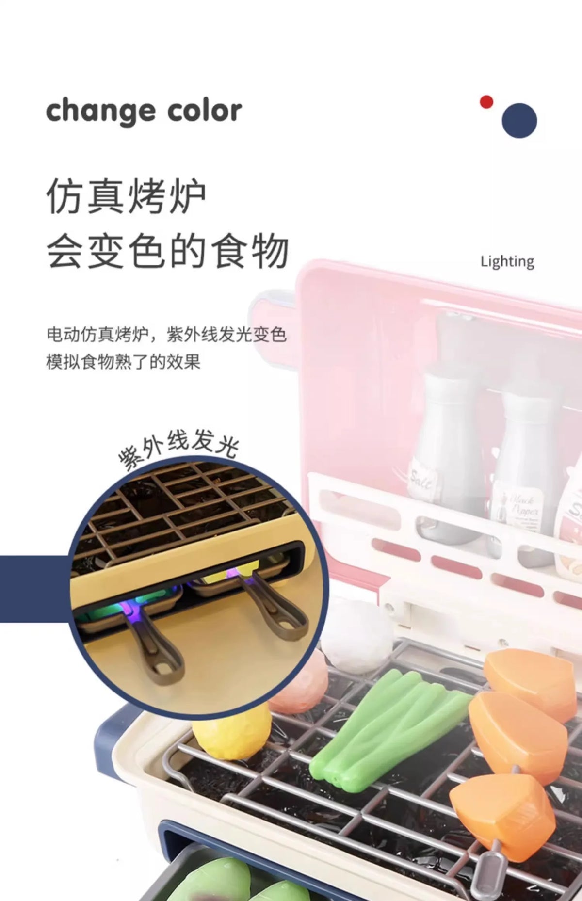 Kids Pretend Play BBQ Grill Set with Light & Sound