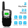 Black two-way walkie talkie radio with buttons and indicator lights for communication.