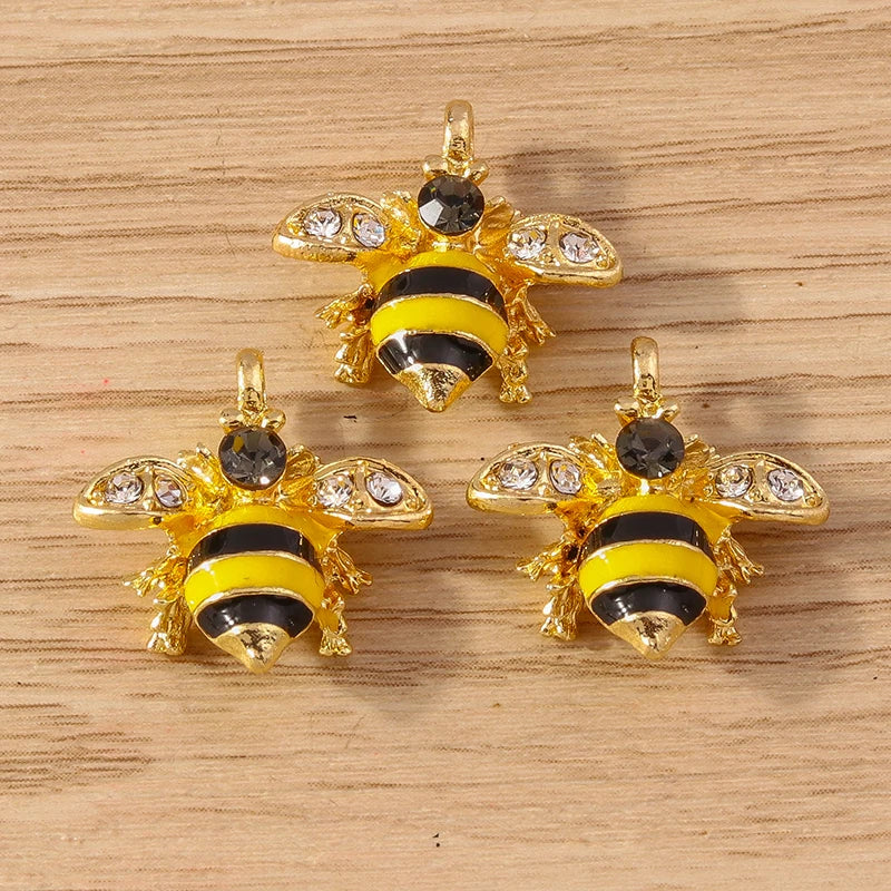 Gold Enamel Honeybee Charms for Jewelry Making (Set of 10)