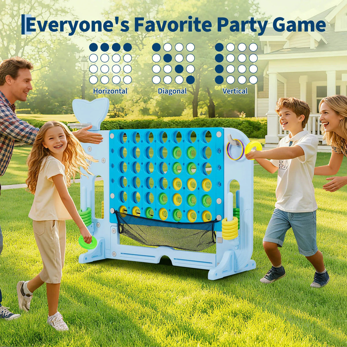 4-in-1 Giant Outdoor Game Set with Basketball Hoop & Ring Toss