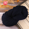 A skein of black yarn is shown on a wooden surface, indicating 36 color code and 1 piece equals 300g.