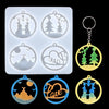 Silicone molds for jewelry and craft projects featuring Christmas themes like trees, silhouettes, and a love design.