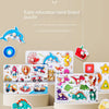 Early education hand board puzzle featuring wooden animals and shapes for toddlers