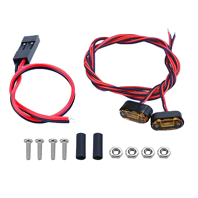 A set of 1:14 scale LED warning light components including a wire harness, light assembly, and mounting hardware.