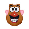 A brown Mr. Potato Head face with large eyes, a nose, and a mustache, against a white background.