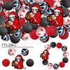 A collection of 25 silicone beads featuring skull and pumpkin designs in red, black, and white.