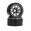 Black metal beadlock wheels for an RC crawler with a removable hex hub.