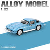 A blue diecast model of a classic muscle car in 1:32 scale with pull-back action.