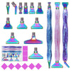 A set of ten resin diamond painting pens with interchangeable metal tips and multi-placers shown in various colors.