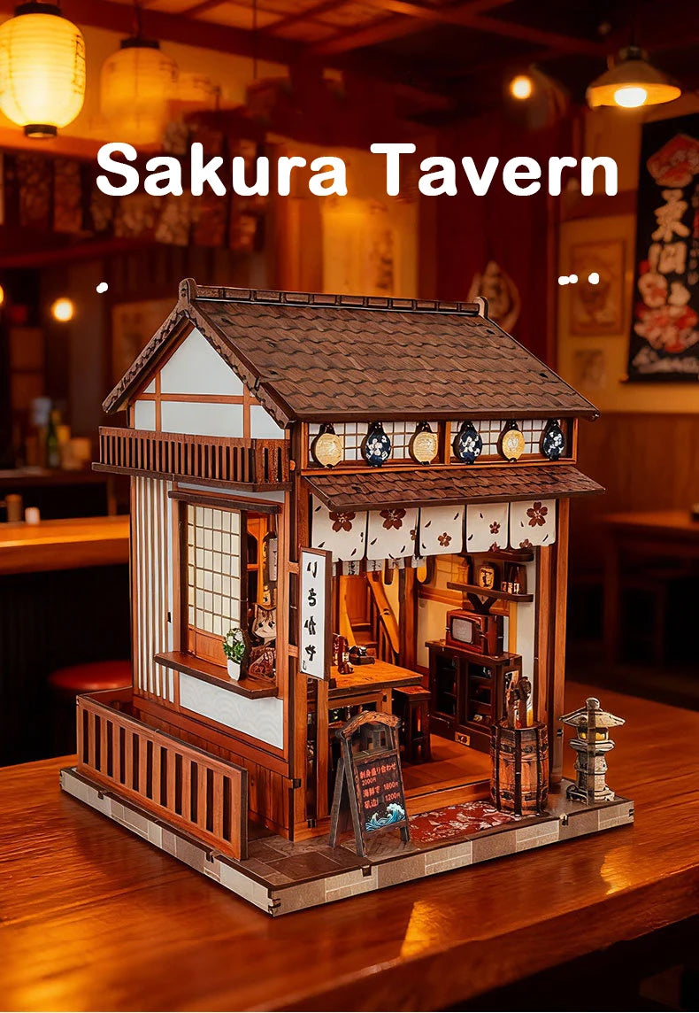 DIY Wooden Miniature Japanese Tavern Model Kit with LED Lighting