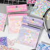 A collection of sparkly pink and purple film stickers in clear packaging featuring 'Morning Star' and 'The Milky Way' designs