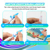 Instructions for using a water paint pen to draw on a watercolor book featuring dinosaur and animal themes.