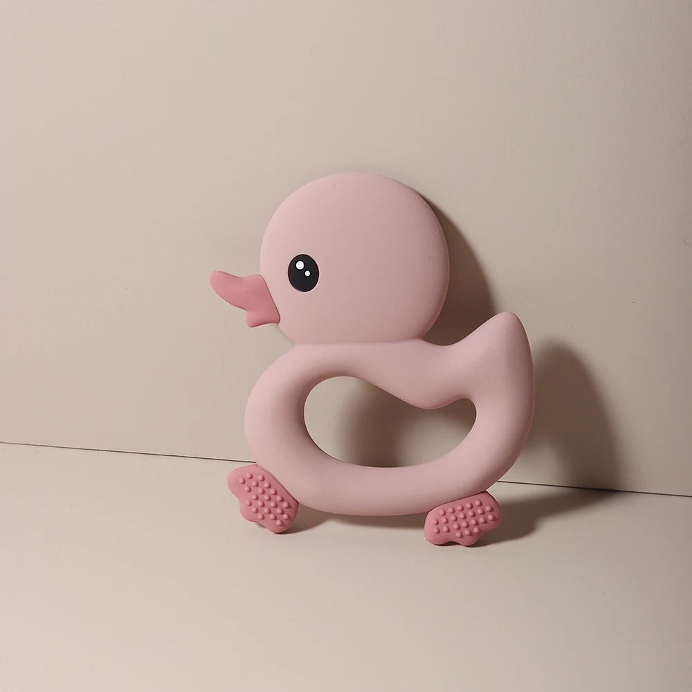 Adorable Duck Silicone Baby Teether with Clip
