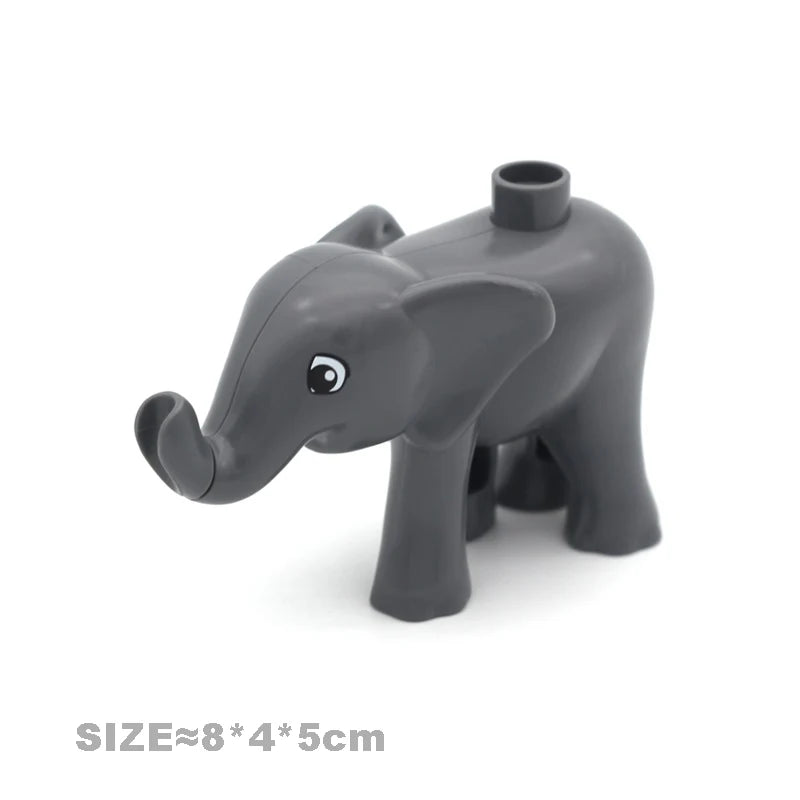 Gray elephant building block toy with a trunk and large ears.