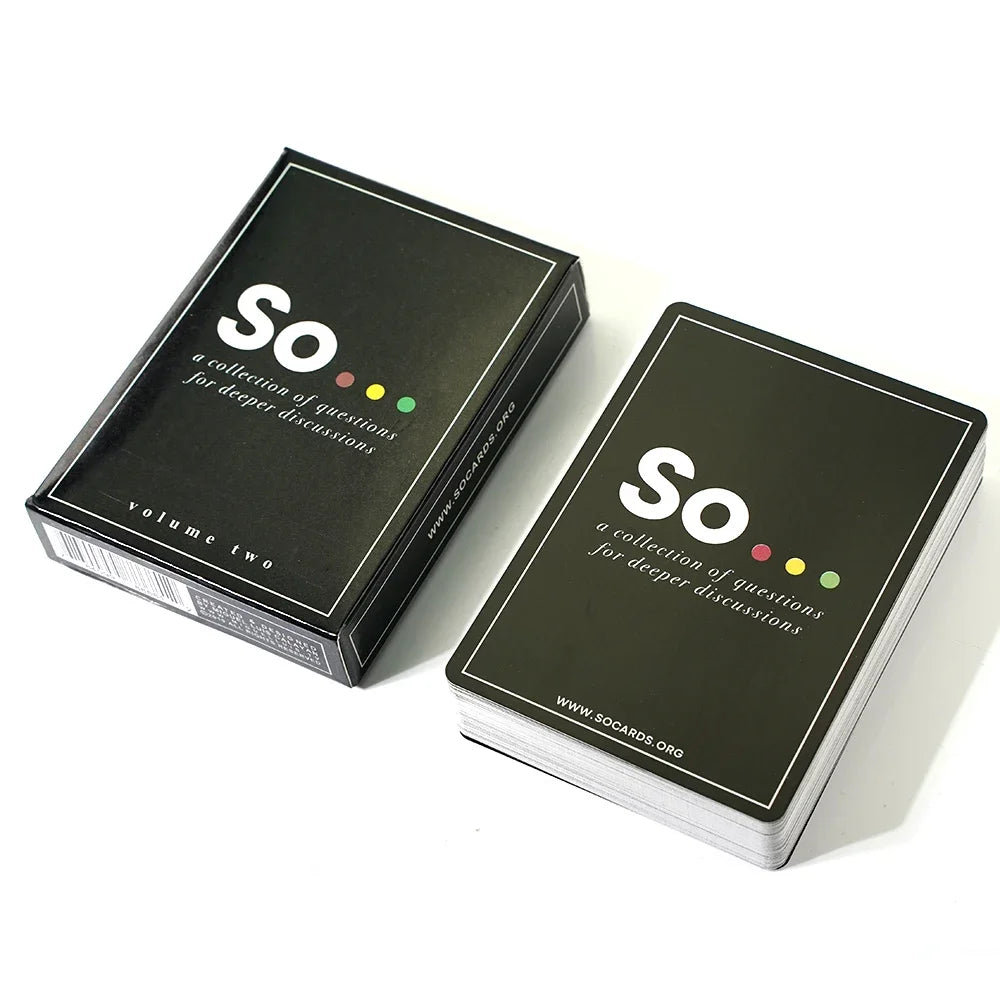 Two boxes of So Cards conversation starter game for deeper discussions, one labeled volume two.