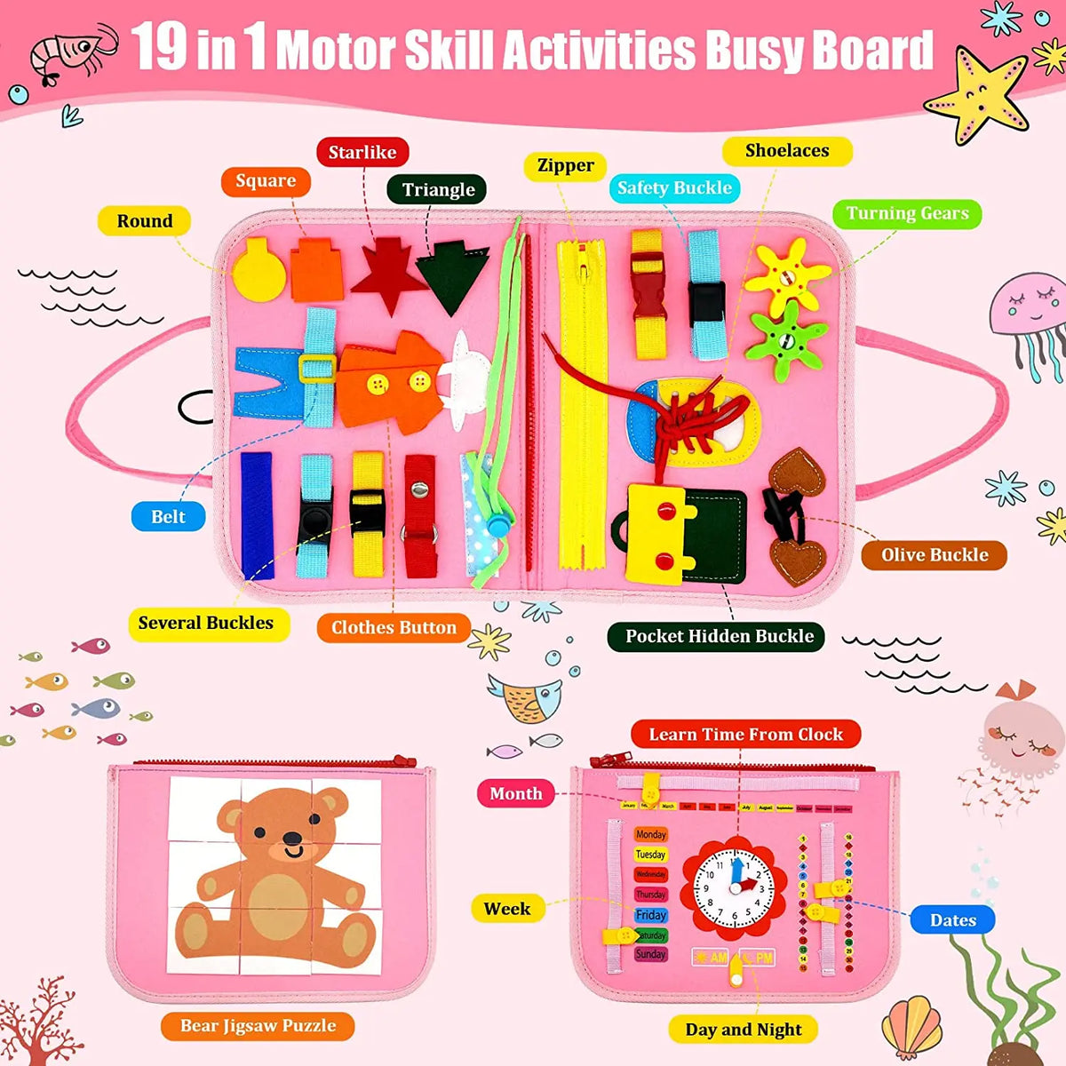 Montessori Sensory Busy Board for Toddlers – Fine Motor Skills & Life Learning Toy