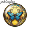 Round glass cabochons for jewelry making featuring a detailed butterfly and floral design.