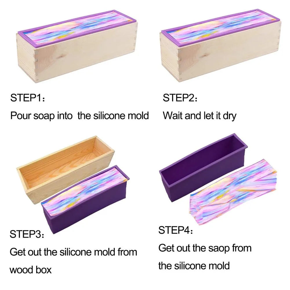 Complete Silicone Soap Making Mold Kit with Wooden Box and Stainless Steel Cutters