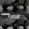 A 1:12 scale 4WD all-terrain RC off-road climbing car in Military Green and Special Police Black.