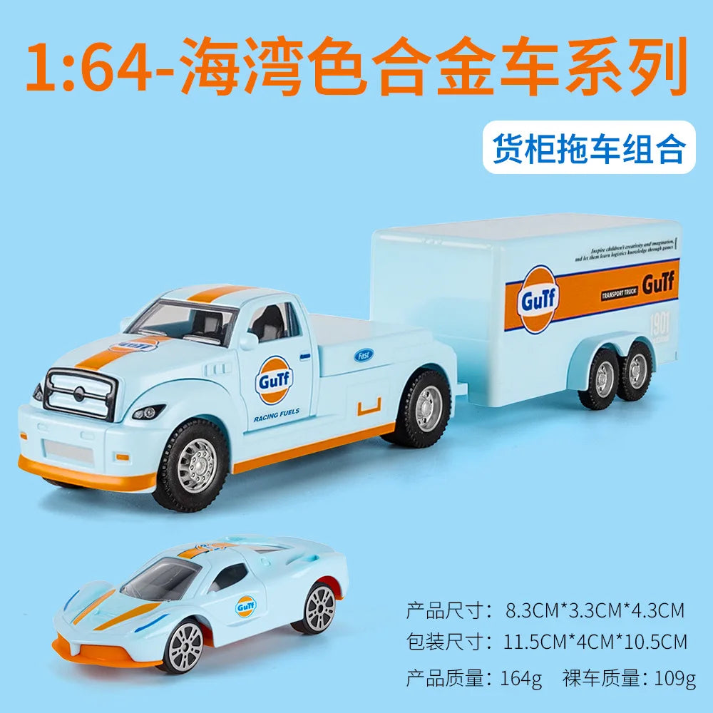 1:64 Scale Die-Cast Trailer Truck with Container - Gulf Racing Edition