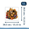 An XL jigsaw puzzle depicting a fox nestled in a wreath of autumn foliage and forest elements.