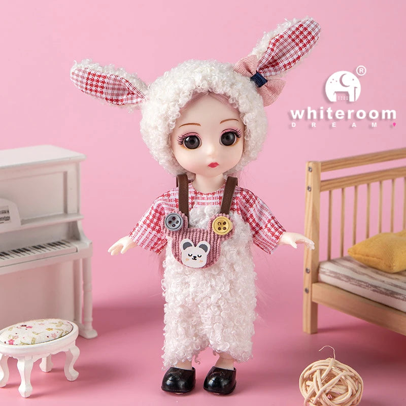 16cm Articulated Fashion Doll with Big Eyes and Dress-Up Outfit