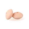 Two smooth, light peach silicone lentil beads shaped like an abacus for jewelry making