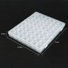 A clear plastic diamond painting storage box with multiple individual organizer trays shown from above.