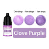 A set of five purple liquid candle wax pigments, including one drop, five drops, and ten drops, for use in crafting.