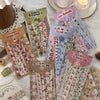 A collection of fabric-textured sticker strips for journaling and scrapbooking featuring various patterns like forest, butter