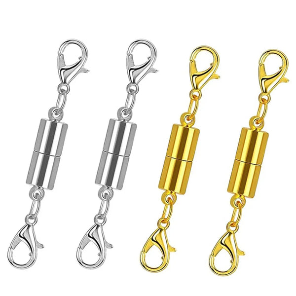 Four gold and silver strong magnetic necklace clasps displayed against a white background.
