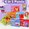 A set of six in one puzzles featuring various characters and animals for kids.