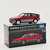 Tomica Honda Ballade Sports CR-X premium die-cast model in red and gray on a box.
